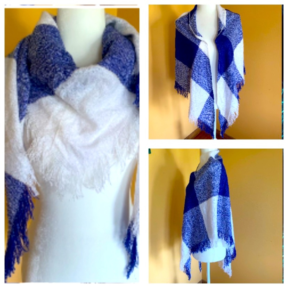 Scarf Blue White Cotton Lightweight Scarf One Size.